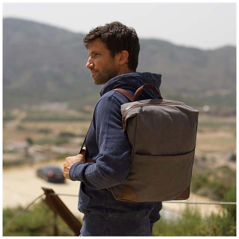 Zaino In Tela Retrò Da 475 G /m². Tasca Imbottita Per Laptop E Tablet. Schienale Imbottito 31x42x13 Cm. Grigio - Foto 2