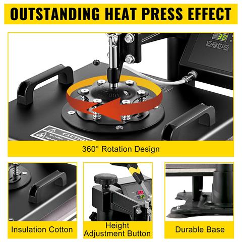 Pressa Di Calore, Taglierina Per Vinile Da 14 Pollici, 38 X 38 Cm Pressa A Caldo 5 In 1 Con Led Digitale, Plotter Da Taglio Professionale Con Schermo Lcd Per Il Trasferimento Su T-shirt - Foto 4
