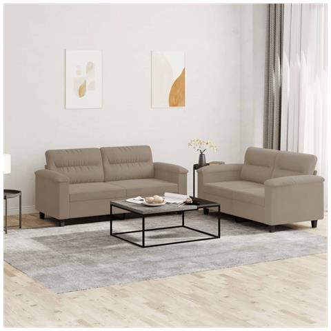 Set Divani 2 pz con Cuscini Tortora in Tessuto Microfibra - Foto 2