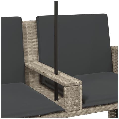 Divano 2Posti Ombrellone e Sgabelli Grigio Chiaro Polyrattan - Foto 9