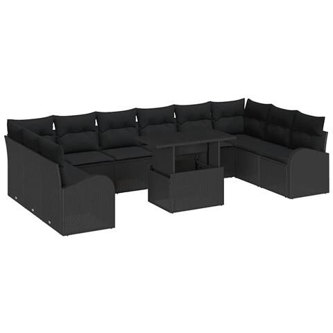 Set di divani da giardino  con cuscini in rattan nero polietilene, Divano da giardino  con stoccaggio e cuscini in rattan nero polietilene - Foto 1