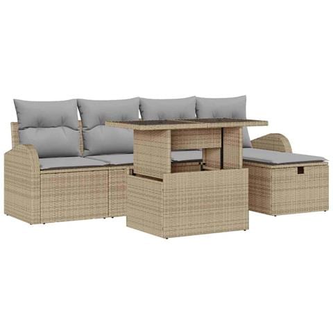 Set Divani da Giardino 6 Pezzi con Cuscini Beige in Rattan Polietilene - Foto 1