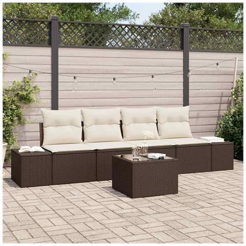 Set Divano Giardino 5 Pezzi con Cuscini Marrone Polyrattan - Foto 2
