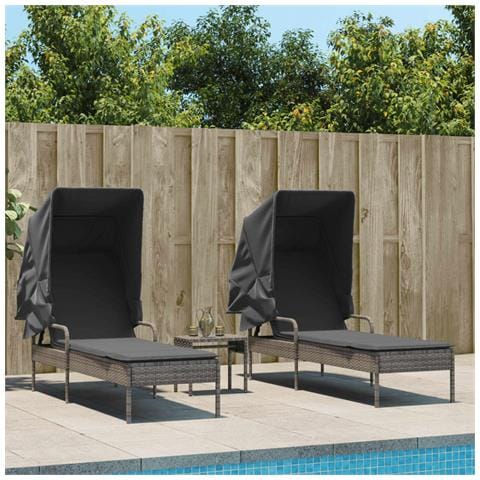 Lettini Prendisole 2 pz con Baldacchino e Tavolino Polyrattan - Foto 2