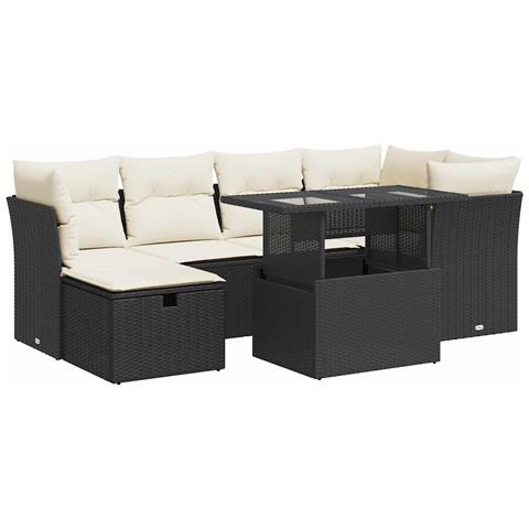 Set Divani da Giardino con Cuscini 7pz Nero Polyrattan - Foto 1