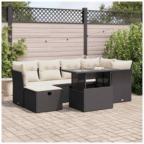 Set Divani da Giardino con Cuscini 7pz Nero Polyrattan - Foto 2
