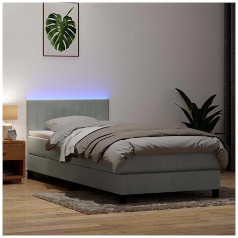Giroletto a Molle con Materasso Grigio Chiaro 80x220 cm Velluto - Foto 2