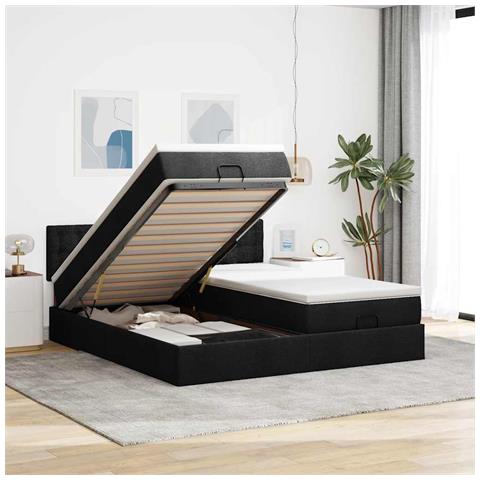 Struttura Letto Pouf con Materassi Nero 200x200 cm in Tessuto - Foto 2