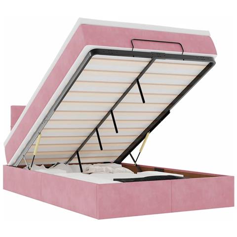 Struttura Letto Pouf con Materasso Rosa 120x200 cm Velluto - Foto 1