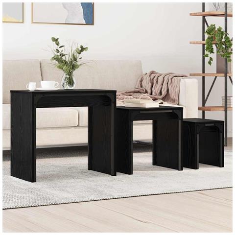 Tavolo da caffè nesting 3 pcs Rovere nero 60 x 35 x 56 cm - Foto 2