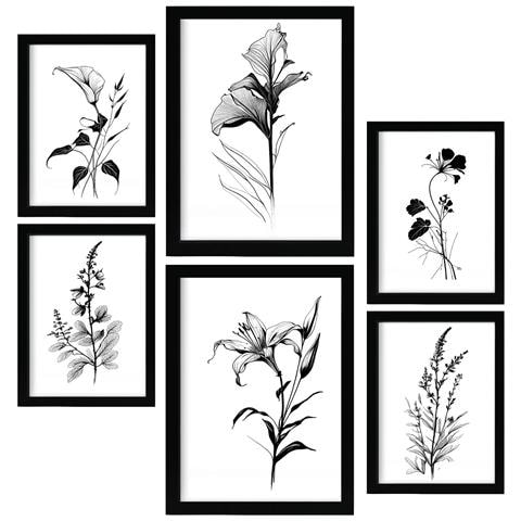 Set Di 6 Stampe Boutonnieres Stampe Naturalistiche E Botaniche Con Motivi Floreali Nel Classico Design D'interni In Bianco E Nero A3 & A4 Senza Cornice - Foto 1