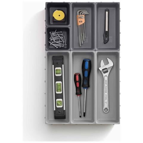 Set Organizzazione Cassetto Blox Sette Pezzi Organizzatore Modulare Per Utensili Attrezzi E Accessori Colore Grigio Design Personalizzabile Facile Da Pulire - Foto 1