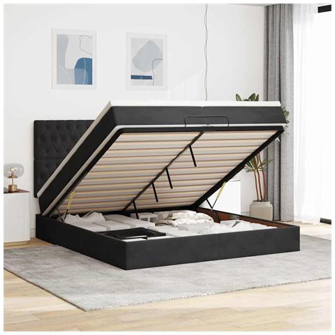 Struttura Letto Pouf con Materassi Nero 200x200 cm Velluto - Foto 2