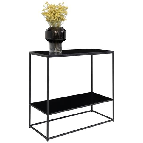 Consolle Vita A 2 Ripiani In Nero Con Struttura In Acciaio, 80×36×80 Cm - Foto 1