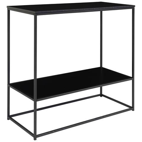 Consolle Vita A 2 Ripiani In Nero Con Struttura In Acciaio, 80×36×80 Cm - Foto 2
