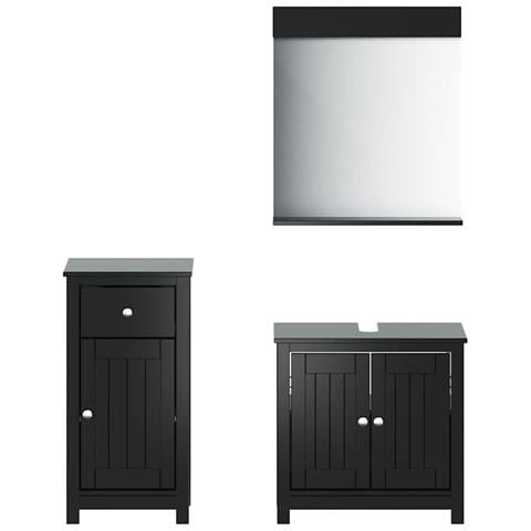 Set Mobili da Bagno 3 pz BERG Nero in Legno Massello di Pino - Foto 1