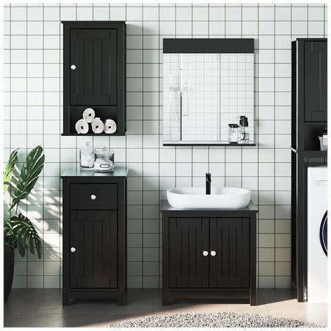 Set Mobili da Bagno 3 pz BERG Nero in Legno Massello di Pino - Foto 2