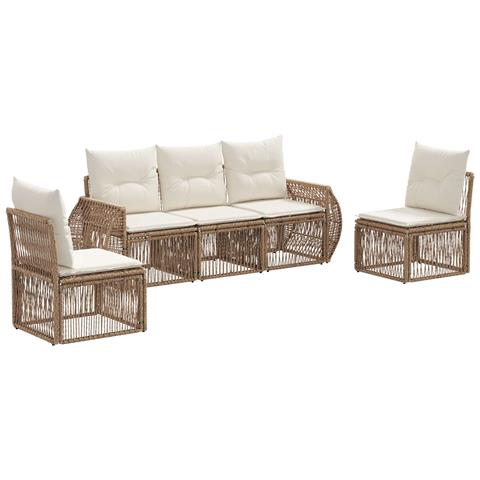 Set Divano da Giardino 5 pcs Beige e Bianco Crema polyrattan - Foto 1