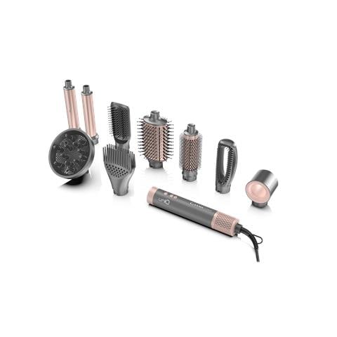 Multistyler Uniq Flow con 9 accessori intercambiabili. Asciugacapelli, spazzola ovale, 2 coanda arricciacapelli, spazzola piastra, spazzola tonda, spazzola piatta, pettine e diffusore. Motore digitale brushless Potenza: 1550W. Velocità Motore: 110.000 RPM. Silenzioso: 70 dB. Filtro removibile. 3 velocità, 3 temperature. Cool shot. Leggero 470gr - Foto 1