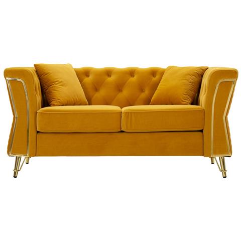 Divano Emy Con Cuscini In Poliestere Senape E Gambe Oro 162x83x76 Cm - Foto 2
