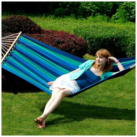 Amaca giardino in cotone 280 g / mq con asse in legno 200x100 Cm - Foto 2
