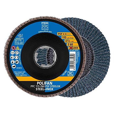 CAVALLO - Disco a ventaglio Polifan con zircone come 115 mm, granatura 60, PSF STEELOX, attacco X-LOCK (22,23 millimetri), 10 pezzi, per un ELEVATO rapporto qualità / prezzo - Foto 1