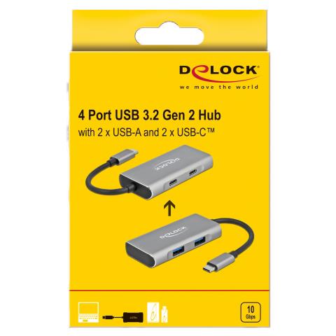 Delock Hub Usb Di Tipo C Esterno Usb 3.2 Gen 2 2 X Usba E 2 X Usbc - Foto 6
