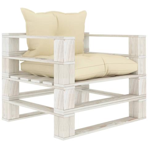 Poltrona da Giardino Pallet con Cuscini Crema in Legno - Foto 1