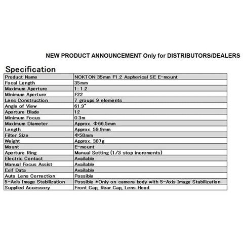 Nokton - Obiettivo Asferico E-mount 35 Mm F / 1.2 Se - Foto 2