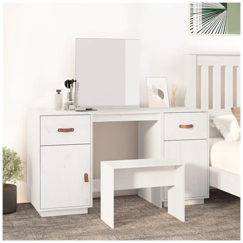 Set Toeletta Con Specchio Bianco In Legno Massello Di Pino - Foto 7