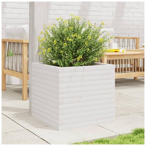 Fioriera Da Giardino Bianca 50x50x45,5cm Legno Massello Di Pino - Foto 3