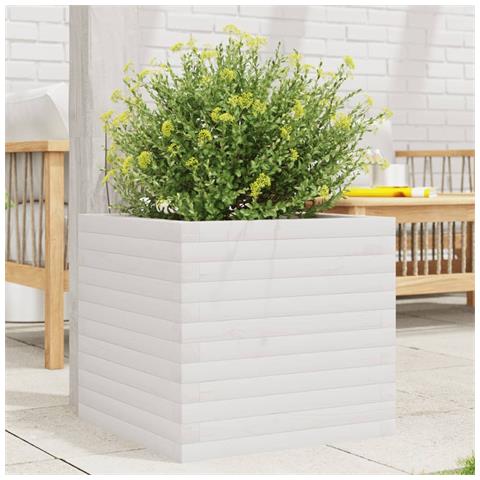 Fioriera Da Giardino Bianca 50x50x45,5cm Legno Massello Di Pino - Foto 1