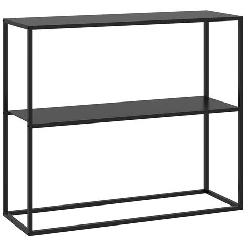 Mobile Consolle Da Ingresso Moderno A 2 Ripiani In Acciaio, 90x30x75cm, Nero - Foto 1