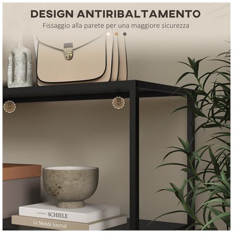 Mobile Consolle Da Ingresso Moderno A 2 Ripiani In Acciaio, 90x30x75cm, Nero - Foto 2