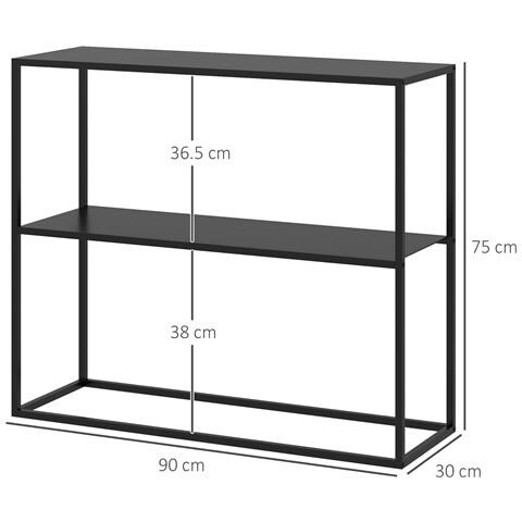 Mobile Consolle Da Ingresso Moderno A 2 Ripiani In Acciaio, 90x30x75cm, Nero - Foto 6