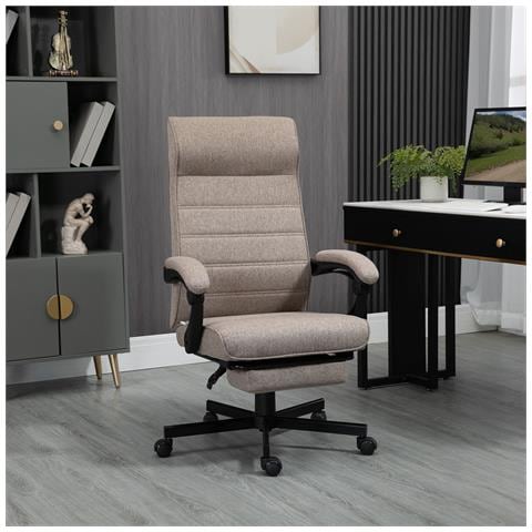 Sedia Da Ufficio Con Altezza Regolabile, Poggiapiedi Incluso E Seduta Imbottita, 68x67x106-114 Cm, Marrone - Foto 6