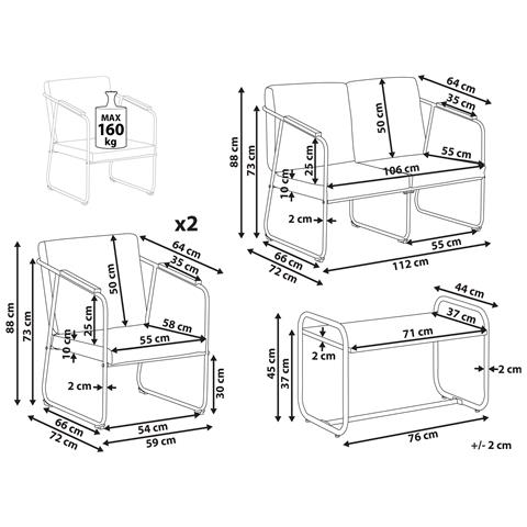 Set Da Giardino Con Tavolo 4 Posti Vezzana Metallo Grigio - Foto 7