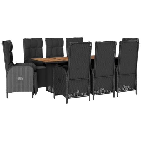 Set Da Pranzo Da Giardino 9 Pz Con Cuscini Nero In Polyrattan - Foto 1