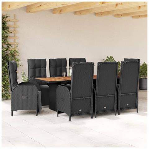 Set Da Pranzo Da Giardino 9 Pz Con Cuscini Nero In Polyrattan - Foto 8