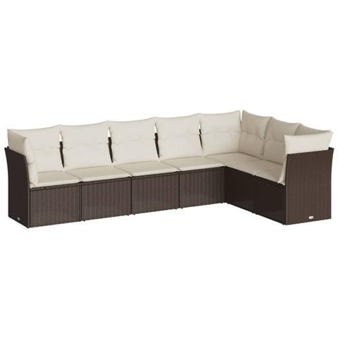 Set Divani Da Giardino 7 Pz Con Cuscini Marrone In Polyrattan - Foto 2
