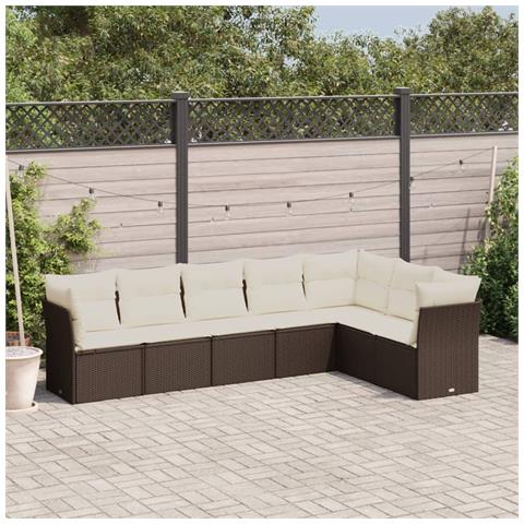 Set Divani Da Giardino 7 Pz Con Cuscini Marrone In Polyrattan - Foto 1