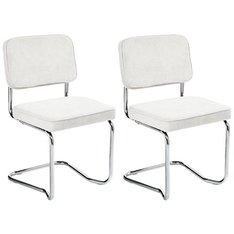 Set Di 2 Sedie Da Pranzo Irwin Velluto A Coste Bianco Sporco - Foto 2