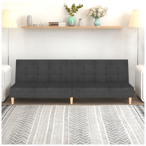 Divano Letto a 2 Posti Grigio Scuro in Tessuto - Foto 2