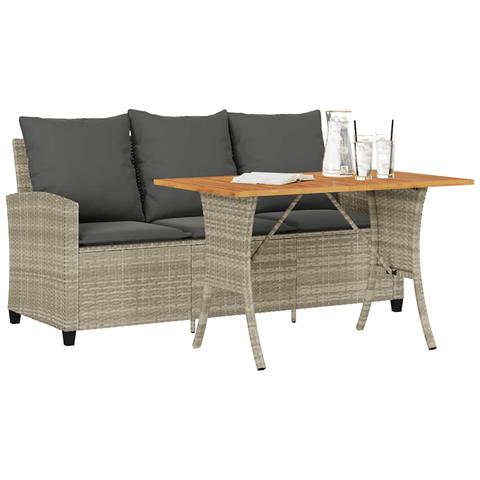 Divano 3 Posti con Cuscini e Tavolo Grigio Chiaro Polyrattan - Foto 2