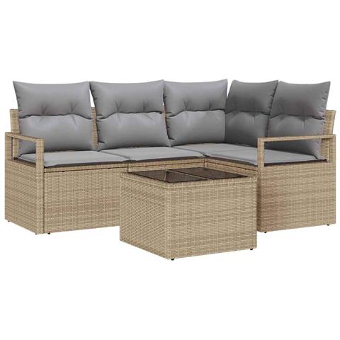 Set di divani da giardino  con cuscini in rattan poliestere nero, Divano da giardino  2 posti con cuscini in rattan poliestere beige - Foto 1