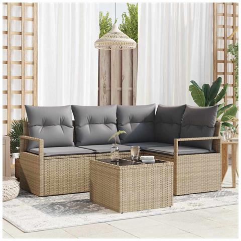 Set di divani da giardino  con cuscini in rattan poliestere nero, Divano da giardino  2 posti con cuscini in rattan poliestere beige - Foto 2
