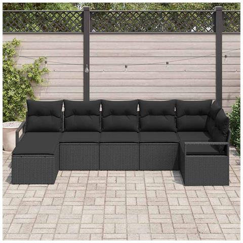 Set divano da giardino 7 pezzi con cuscini in rattan poly nero, Divano da giardino 2 posti con cuscini in rattan poly nero - Foto 2