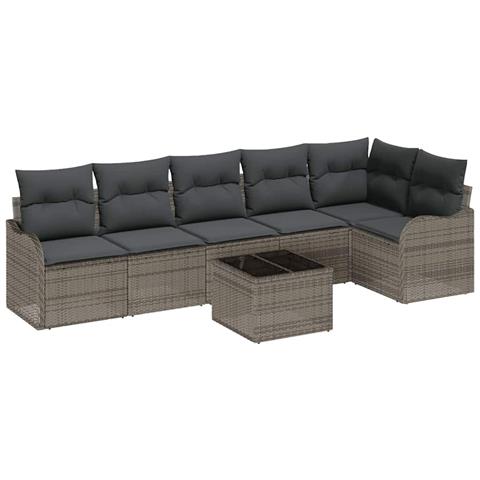 Set Divano da Giardino con Cuscini 6 Pezzi Rattan Poliestere Nero, Divano da Giardino 2 Posti con Spazio di Stoccaggio e Cuscini Grigio Rattan - Foto 1