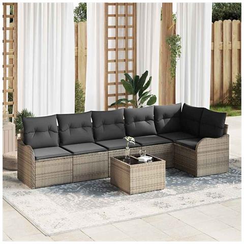 Set Divano da Giardino con Cuscini 6 Pezzi Rattan Poliestere Nero, Divano da Giardino 2 Posti con Spazio di Stoccaggio e Cuscini Grigio Rattan - Foto 2