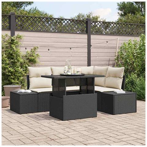 Set Divano Giardino 5 Pezzi con Cuscini Neri in Poli Rattan - Foto 2